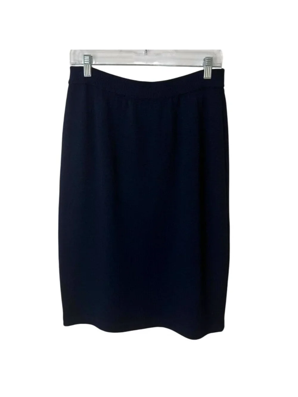 St. John Basics Womens Size 8 Skirt Navy Blue Knit Pencil Skirt Elastic Waist - Picture 2 of 6